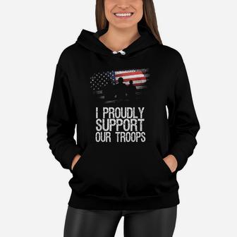 I Proudly Support Our Troops Veteran's Day Vintage Usa Flag Women Hoodie - Seseable