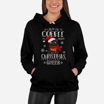 I Run On Coffee And Christmas Cheer Happy Xmas Cat Women Hoodie - Seseable