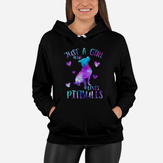 Just A Girl Who Loves Pitbulls Galaxy Space Pitbull Mom Gift Women Hoodie - Seseable