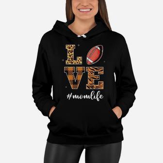 Love Mom Life Football Mom Leopard Plaid Gift For Mother Women Hoodie - Seseable