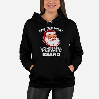 Mens Funny Santa Beard Wonderful Time For A Beard Vintage Women Hoodie - Seseable