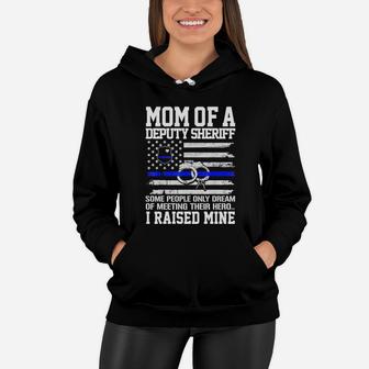 Mom Of A Deputy Sheriff Mother Thin Blue Line American Flag Shirt Women Hoodie - Seseable