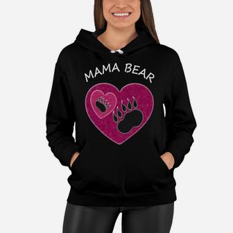 Mothers Day Heart Mama Bear Cute Paw Of A Bear Women Hoodie - Seseable
