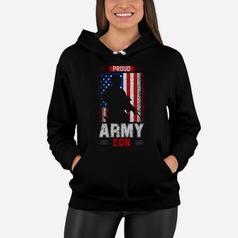 Proud Army Son American Flag US Navy Veteran Women Hoodie - Seseable