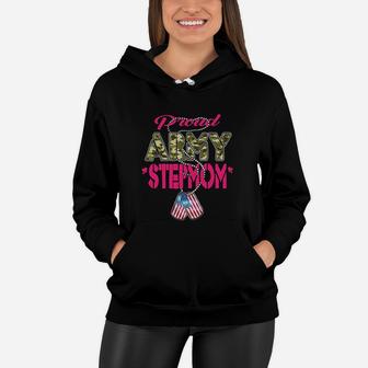 Proud Army Stepmom Us Flag Dog Tag Patriotic Military Mother Women Hoodie | Seseable UK