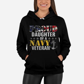 Proud Daughter Of A Navy Veteran American Flag Military Gift Women Hoodie - Seseable