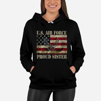 Proud Sister Us Air Force Vintage Usa Flag Retro Girls Women Hoodie - Seseable