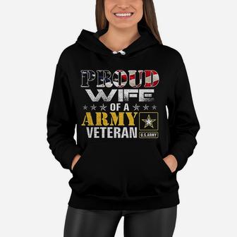 Proud Wife Of A Army Veteran American Flag Women Hoodie - Seseable