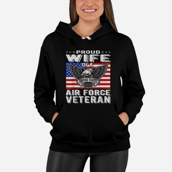 Proud Wife Of Us Air Force Veteran Patriotic Military Spouse Women Hoodie - Seseable