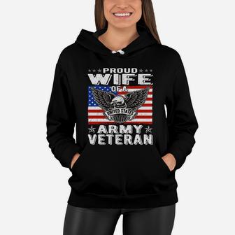 Proud Wife Of Us Army Veteran Patriotic Military Spouse Gift Women Hoodie - Seseable