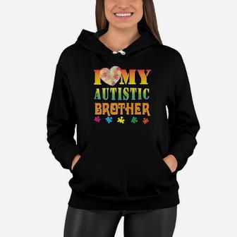 Puzzle Heart I Love My Autistic Brother Vintage Retro Women Hoodie - Seseable