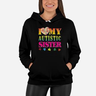Puzzle Heart I Love My Autistic Sister Vintage Retro Women Hoodie - Seseable