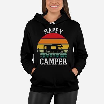Retro Sunset Style Happy Camper Go Camping Women Hoodie - Seseable