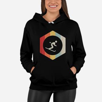 Retro Vintage Ski Gift Winter Sports Skiing Competition Women Hoodie - Seseable