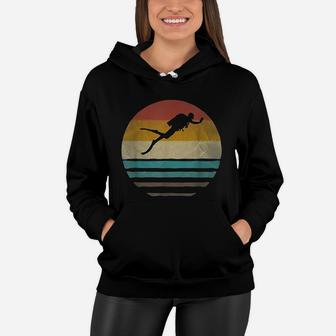 Retro Vintage Sunset Scuba Diving Diver Cute Funny Gift Women Hoodie - Seseable