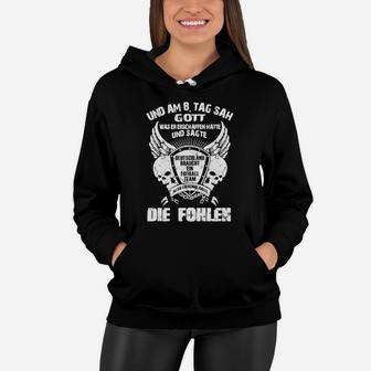 Schwarz-Weißes Fußball-Fan-Hoodie Die Fohlen mit Spruch & Flügel-Grafik - Seseable