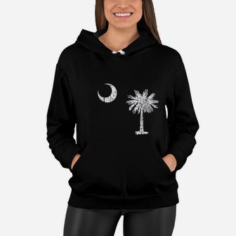 South Carolina Flag Aged Vintage Moon Palm Tree Women Hoodie - Seseable