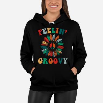 Sunflower Feelin Groovy Hippie Love Peace Sign Women Hoodie - Seseable