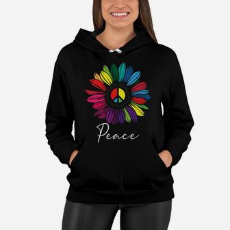 Sunflower Rainbow Peace Sign Hippie Funny Idea Women Hoodie - Seseable