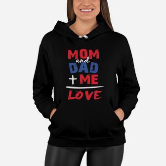 Toddler Baby Valentine s Day Outfit Mom And Dad Me Is Love Women Hoodie - Seseable
