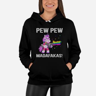 Unicorn Pew Pew Madafakas Vintage Crazy Cat Funny Graphic Women Hoodie - Seseable