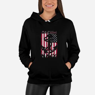 Us Navy Flag With Anchor For Navy Veterans And Soldiers Women Hoodie - Seseable