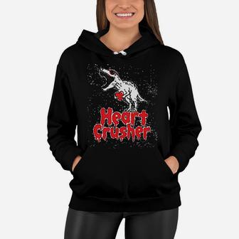 Valentines Day Matching Set Mother And Son T Rex Heart Crusher Raglan Women Hoodie - Seseable