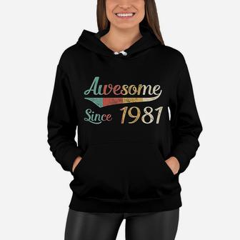 Vintage Awesome Since 1981 Ladies Birthday Gift Women Hoodie - Seseable