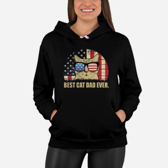 Vintage Best Cat Dad Ever American Flag 4th Of July Independence Day Shirth Women Hoodie - Seseable