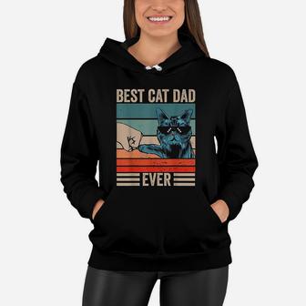 Vintage Best Cat Dad Ever Bump Fist Fathers Day Gifts Women Hoodie - Seseable