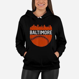 Vintage Downtown Baltimore Skyline Baseball Women Hoodie - Seseable
