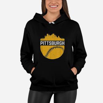 Vintage Downtown Pittsburgh Pa Skyline Baseball Women Hoodie - Seseable