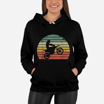 Vintage Motocross Dirt Bike Silhouette Retro Dirt Bike Women Hoodie - Seseable