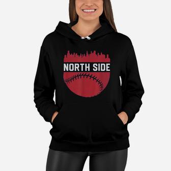 Vintage North Side Chicago Skyline Baseball Women Hoodie - Seseable