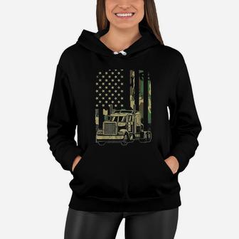 Vintage Trucker Camouflage American Flag Truck Driver Women Hoodie - Seseable