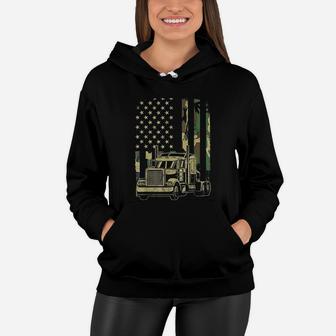 Vintage Trucker Camouflage American Flag Truck Driver Women Hoodie - Seseable