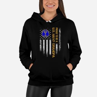 Vintage Usa American Flag Proud To Be A Us Navy Grandpa Gift Women Hoodie - Seseable