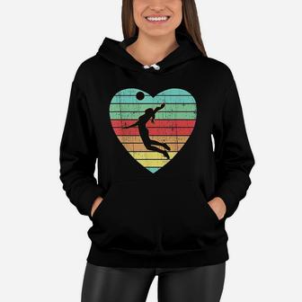 Vintage Valentines Day Heart Gifts Volleyball Player Girl Women Hoodie - Seseable