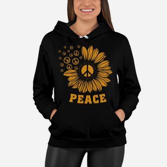 Vintage Yellow Sunflower Peace Sign Peaceful Hippie Women Hoodie - Seseable