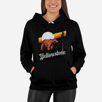 Vintage Yellowstone National Park Grizzly Bear Moon And Stars Women Hoodie - Seseable