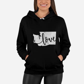 Washington Home Love Vintage State Map Outline Gift Women Hoodie - Seseable