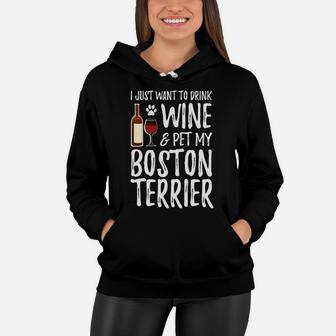 Wine And Boston Terrier For Boston Terrier Dog Mom Women Hoodie - Seseable