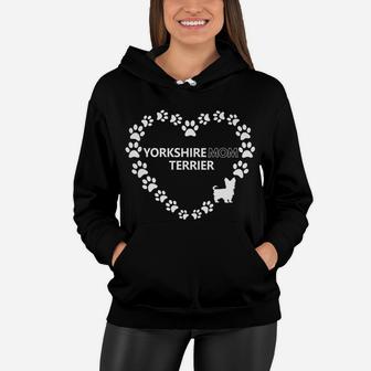 Womens Yorkshire Terrier Mom Heart Shaped Paw Dog Gift Women Hoodie - Seseable