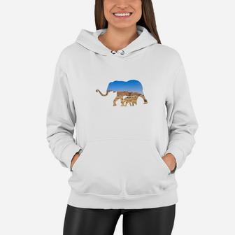 Baby Elephant And Mother Graphic Elephant And Calf Women Hoodie - Seseable