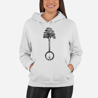 Banjo Tree Minimalist Design Vintage Nature And Music Graphic Women Hoodie - Seseable