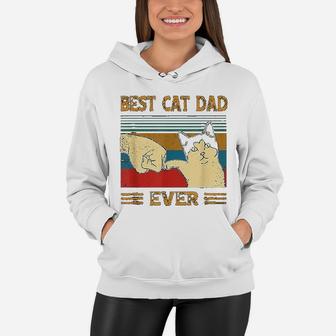Best Cat Dad Ever Bump Fist Funny Cat Daddy Gift Vintage Women Hoodie - Seseable