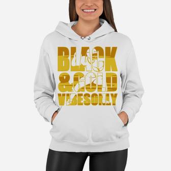 Black And Gold Game Day Football Sport Gift Women Hoodie - Seseable