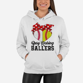 Busy Raising Ballers Softball Mom Women Hoodie - Seseable