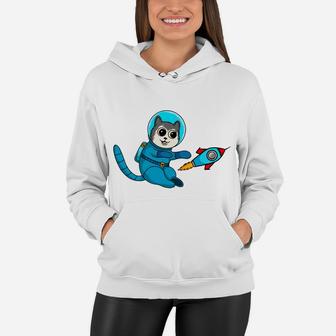 Cartoon Cat Astronaut Amazing Cat Pet Playing In Space Women Hoodie - Seseable