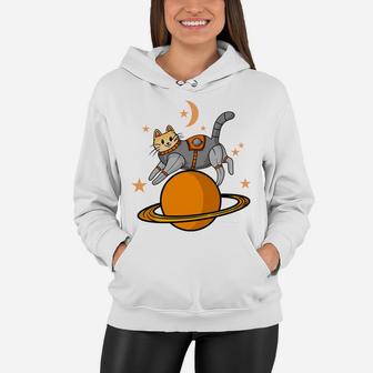 Cat Astronaut Flying In Space Cartoon Idea Pet Gift Women Hoodie - Seseable